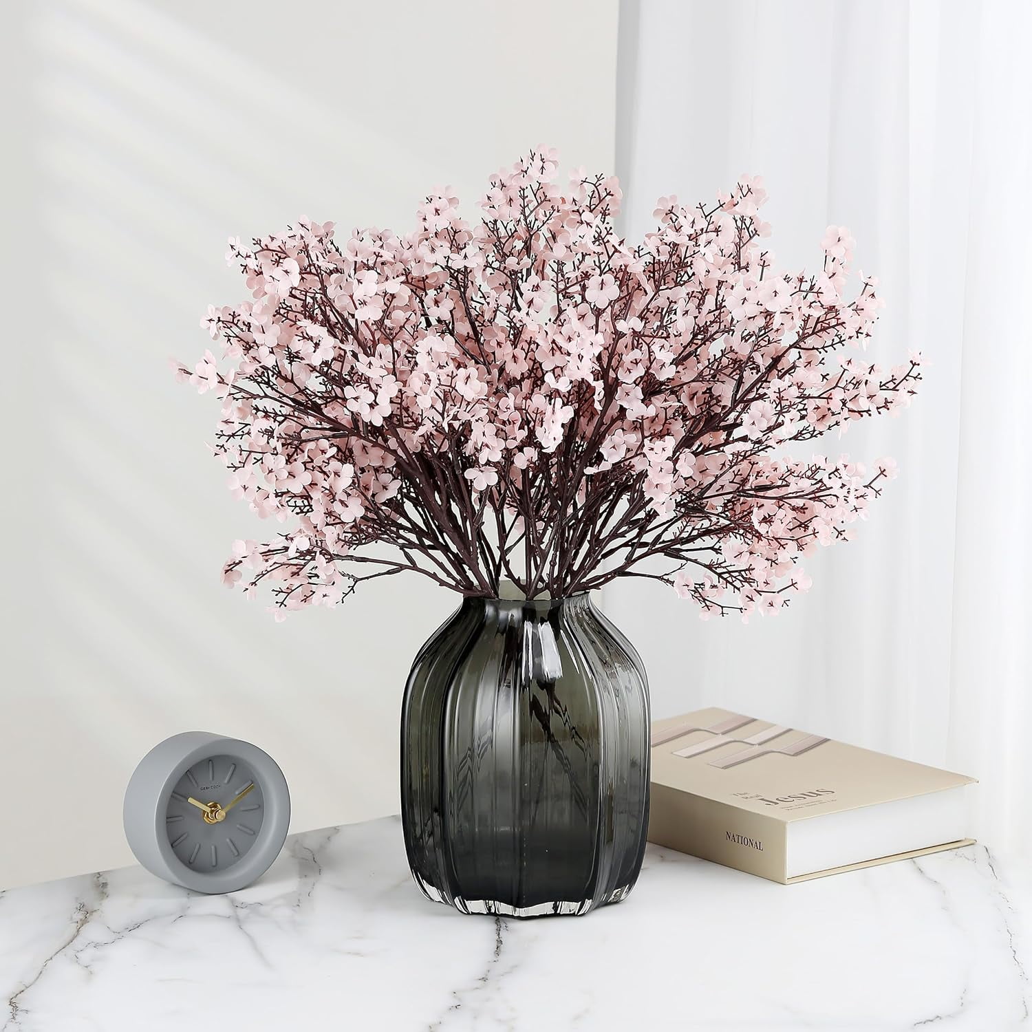 Babys Breath Silk Artificial Flowers 6 Bundle European Fake Plants Decor Wedding Party Fall Stems Decoration Bouquets DIY Home Garden (Beige Brown-6pcs)