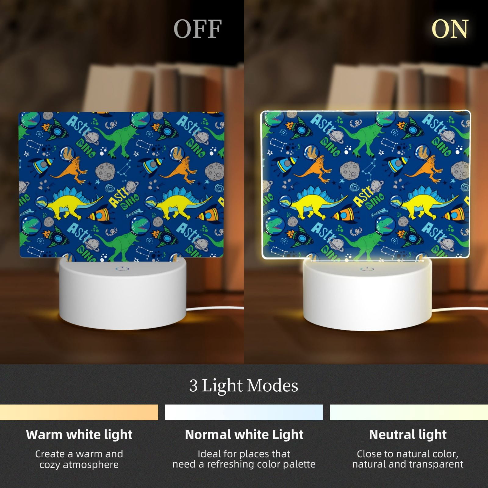 Kdxio Dinosaur In Space Rectangular Acrylic Night Light Acrylic Sleep Night Light Friend Gifts for Birthday Gifts for Women Teens Boys Girls