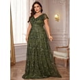 thumbnail image 3 of AURA Plus Size Sequin V Neck Evening Dress Women Elegant Party Long Formal Gown, 3 of 7