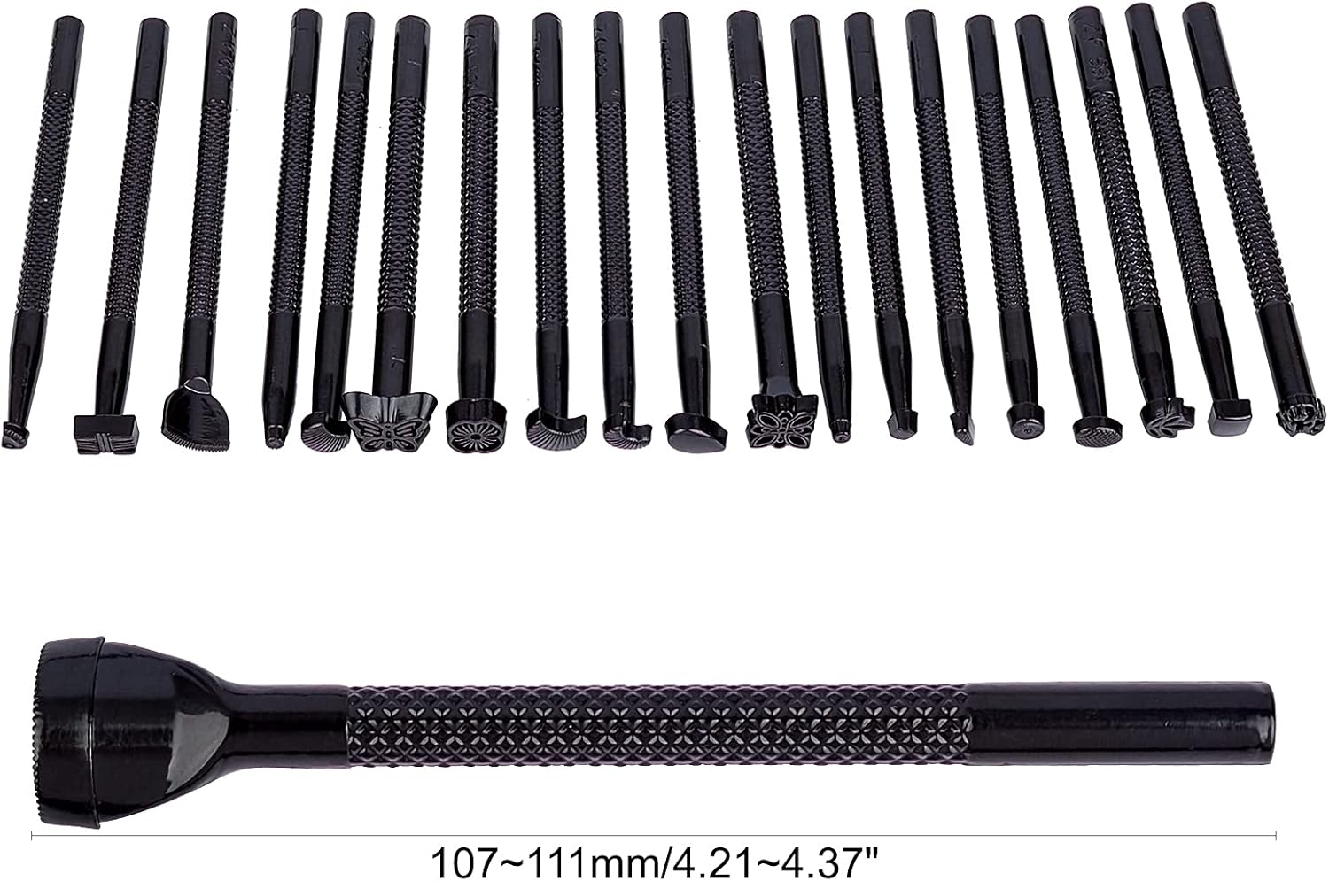 Black Leather Stamping Tool Set 20pcs Mixed Shape Pattern Drill Steel Saddle Making Punch Carving Leather Craft DIY Working