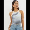 thumbnail image 4 of Camisetas Sin Mangas con Cuello Halter para Mujer, de Verano, A Rayas, de Punto Acanalado Elástico, Camisetas Ajustadas Azul XL, 4 of 9