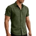 thumbnail image 2 of LEKWK Linen Tops for Men Collared Button Down Shirts Lightweight Short Sleeve Rolled Cuff Slim Fit Casual Tees Athletic Work Office Daily Outfits Green M, 2 of 7