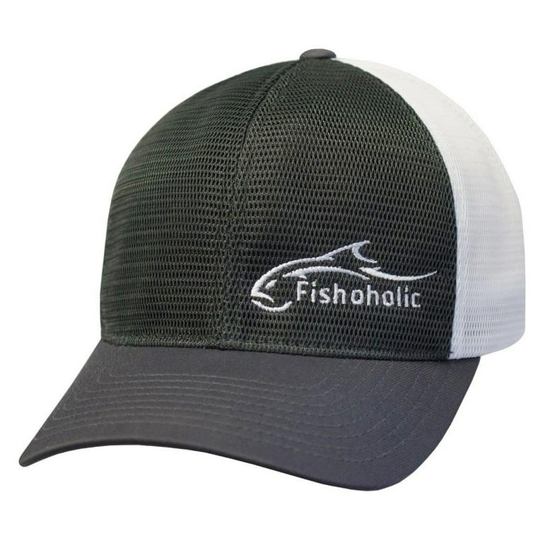 Fishoholic Flexfit baseball Fishing Hat - Great Fishing Gift for Fishaholic  (R)TM (FF_allMesh-GreyWht L/XL) 