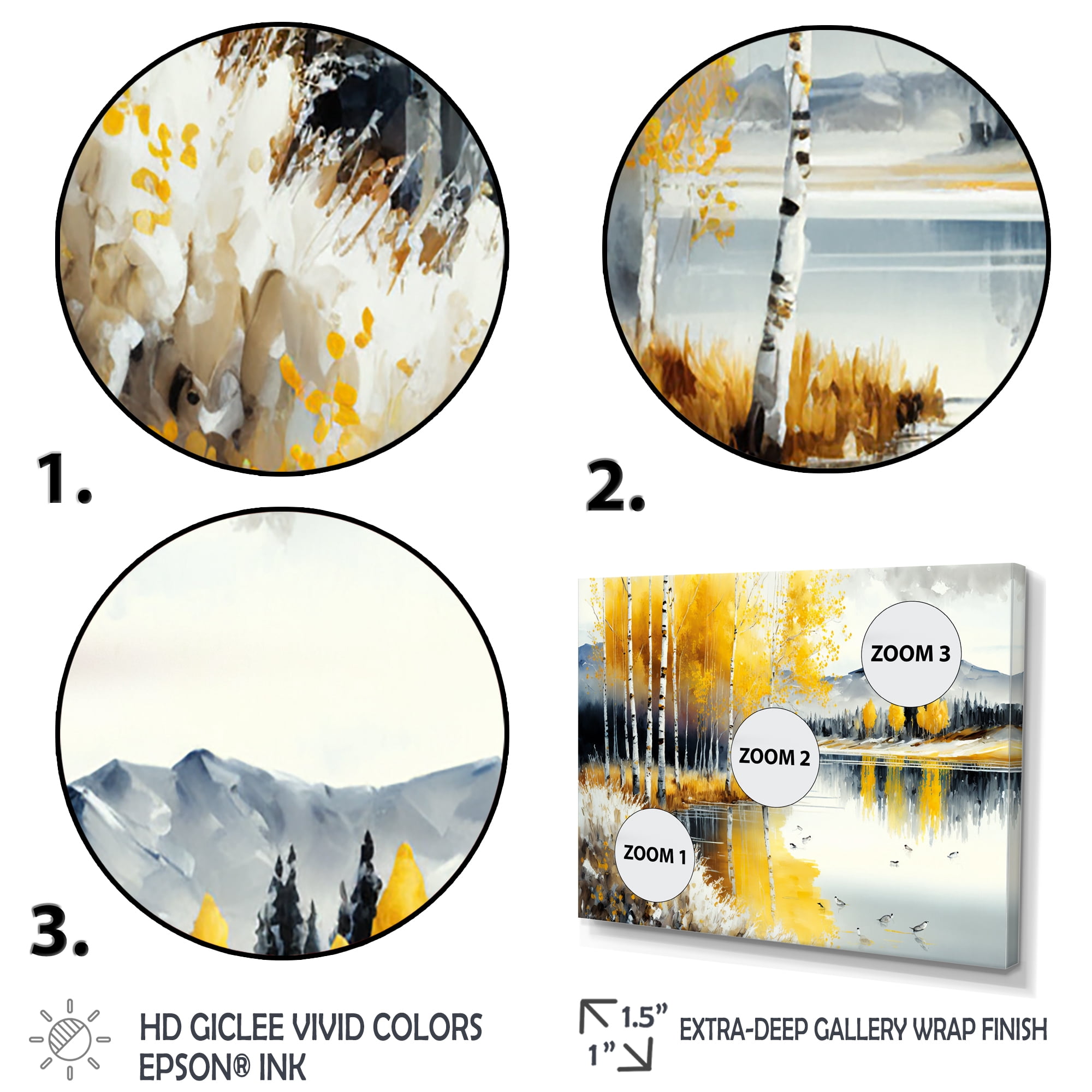 Designart Monochrome Golden Birch Trees By The Lake IV Canvas Wall Art