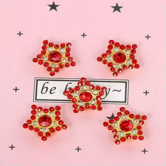 U8MO 50 Metal Bling Sunflower Crystal Rhinestone Pearl Flatback Sewing Buttons 14mm-Red  Golden