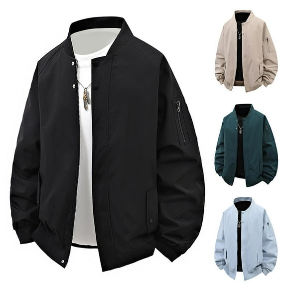 FRSASU Men's Bomber Jacket Lightweight Casual Windbreaker Spring Fall Zip up Flight Coat with Pocket Khaki