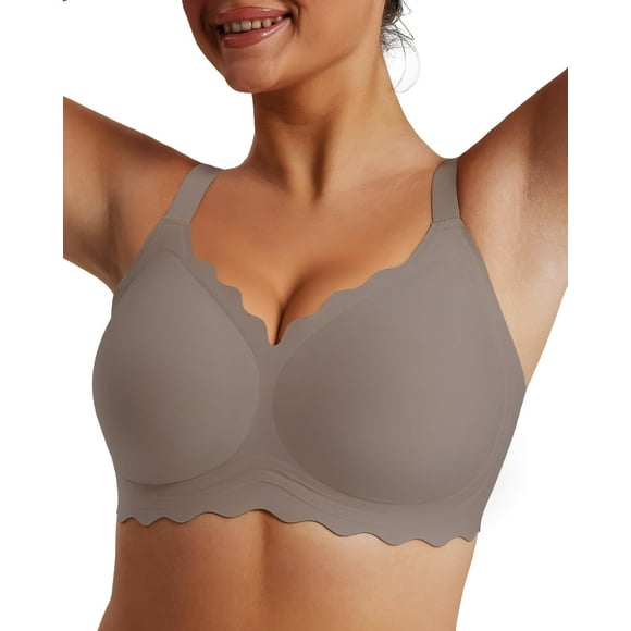 Sujetador LUXMAY, sin costuras, festoneado, color café, nailon y elastano