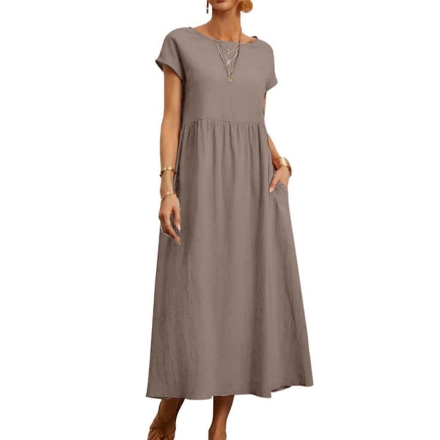 Vestido midi Zhyaj, holgado, túnica de verano, playa, con bolsillos, algodón