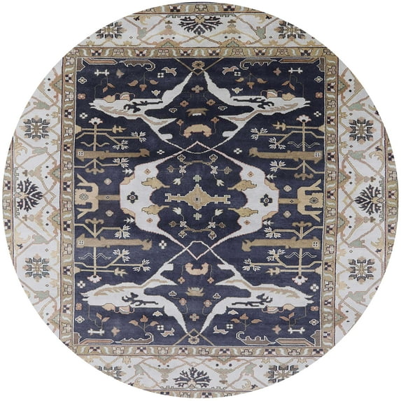 Ahgly Company Indoor Round Mid-Century Modern Silver Pink Oriental Area Rugs, 3' Round