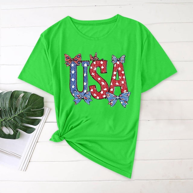 Simua T-Shirts d'Été Décontractés pour Femmes Motif USA Classique Col Rond Manches Courtes Coupe Ample