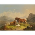 thumbnail image 2 of Wilhelm Melchior 14x11 Gold Ornate Wood Frame and Double Matted Museum Art Print Titled - Pasture Cattle on the Alpine, 2 of 4