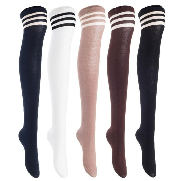 Lian LifeStyle Women's 5 Pairs Adorable Comfortable Soft Thigh High Over Knee High Cotton Socks Size 6-9 L1022(Random)