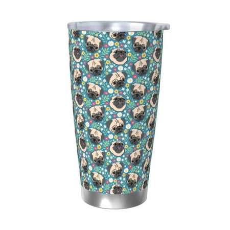 

Zeuib PUG HEAD And Flower Printed 20oz Stainless Steel Insulated Car Cup Stainless Steel Thermal Cup Vacuum Insulated Leak-proof Travel Mug Cup-Without Straw