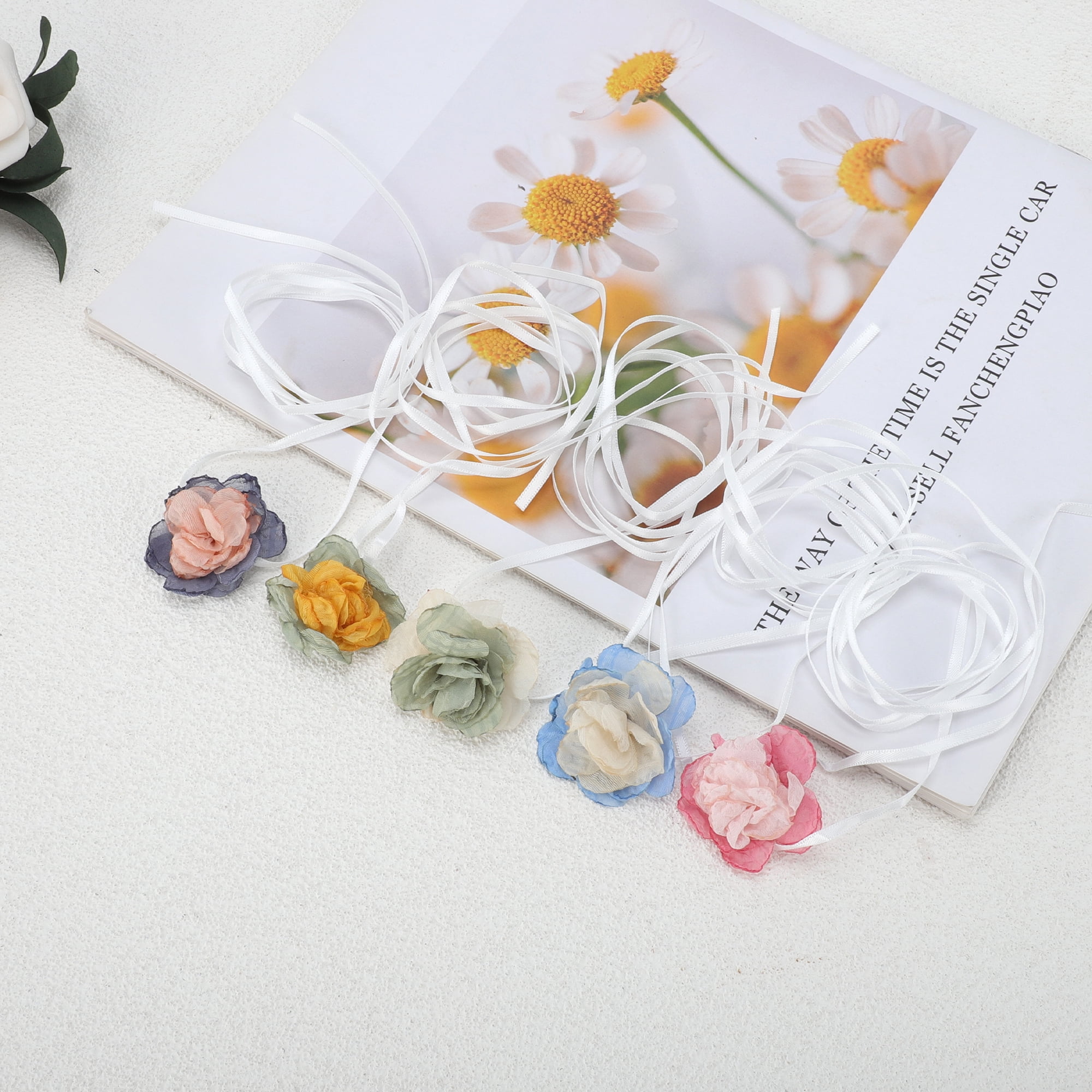 Unique Bargains Stylish Flowers Choker Necklace Pink, Blue