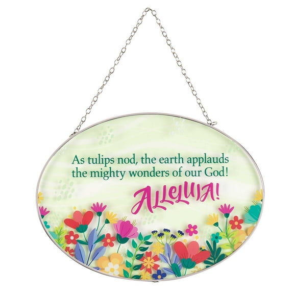 Dicksons Mighty Wonders Green and Pink 6.5 x 9 Inch Glass Sun Catcher with Suction Cup