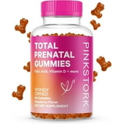 Pink Stork Total Prenatal Vitamin Gummies for Women with Folic Acid, Vitamin D, and Vitamin B6 to Support Fetal Development and Morning Sickness, Pregnancy Must Haves - Raspberry, 60 Count