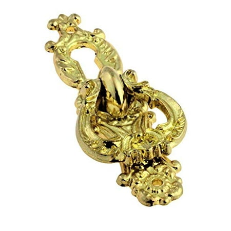- Baroque Bright Brass Keyhole Cover Escutcheon Plate w/ Ring Pull - Antique Furniture Restoration Hardware - K11-P236BP