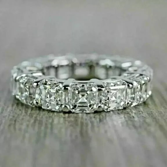 3Ct Asscher Cut Lab Create Full Eternity Wedding Ring Band 14K White Gold Plated Silver