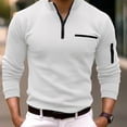 thumbnail image 2 of khonts Clearance,Men's White Quarter Zip Long Sleeve Polo Shirts Slim Fit Oversized Casual Tops Fall V-Neck Fashion T Shirts with Pocket White XXL, 2 of 4