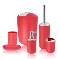 6pcs Plastic Electroplated Bathroom  Accessory Set Waste Bin Soap Dish Dispenser Cup Toothbrush Holder