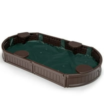 GVN 6 Feet Kids Oval Sandbox with Built-in Corner Seat and Bottom Liner, Backyard Sandbox, Kid's Outdoor Furniture, Honey, Gift for Ages 2-8