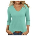thumbnail image 2 of Gmluru Womens Blouses Summer Solid Color Quarter Sleeve Temperament V-Neck Pullover Plus Size Basic Tops Green S-3XL, 2 of 5