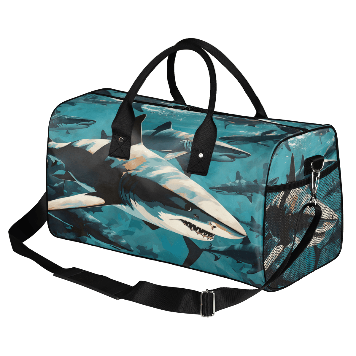 Herdesigns Shark Fish Gym Duffle Bag for Men Women, Travel Sports Bag Waterproof Lightweight Weekend Carry On Tote