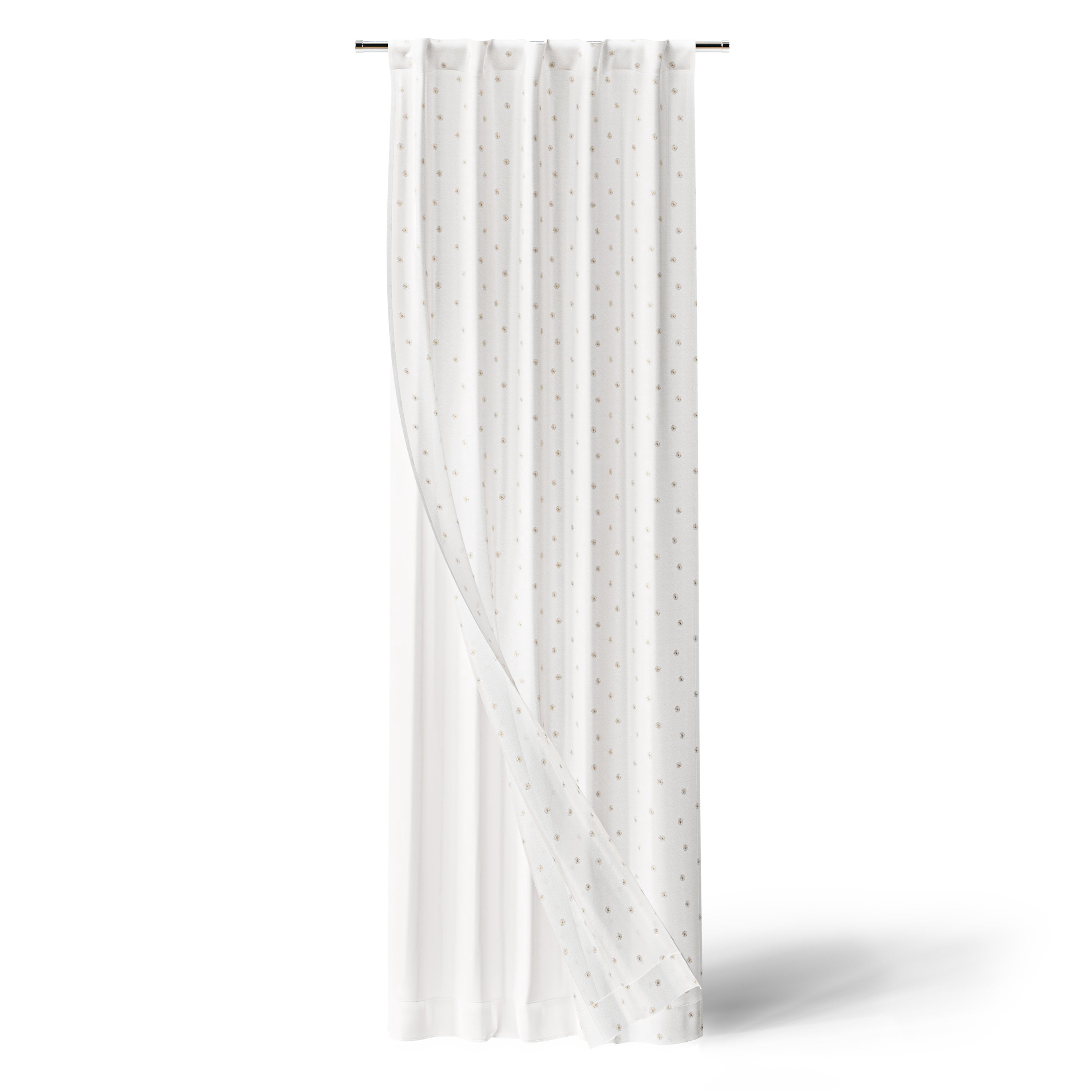 Mainstays Kids White and Metallic Gold Sun Sheer Overlay Blackout Rod Pocket with Back Tabs Single Curtain Panel, 38" W x 84" L