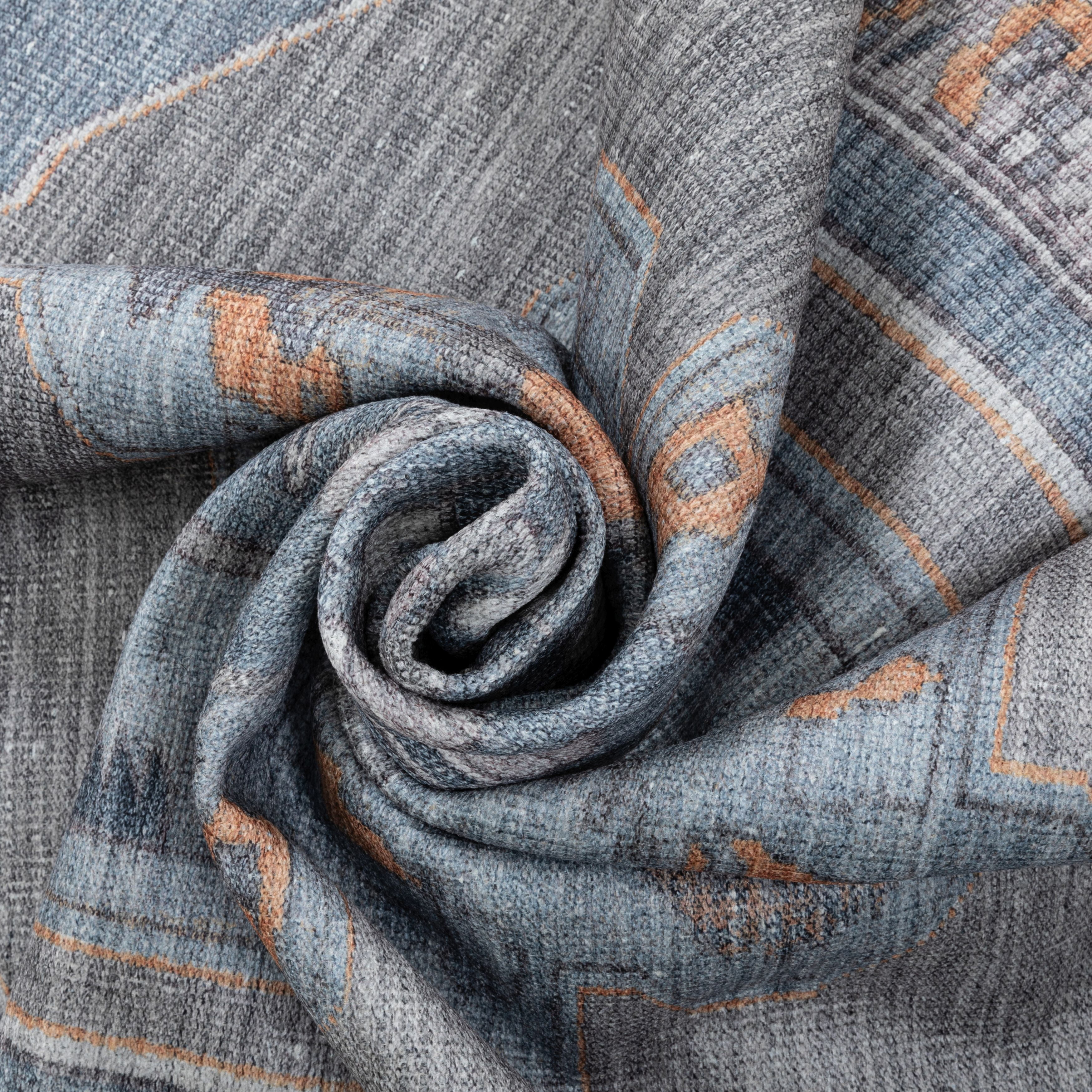Well Woven Lotus Cambria Light Blue Vintage Medallion Oriental 5'3" x 7'3" Machine Washable Flat-Weave Area Rug