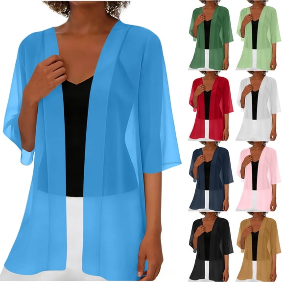 Fabrcox Shrug for Women Chiffon Open Front Long Cardigan for Women Short Sleeve Comfy Casual Sun Protection Lightweight Sheer Shawl XXL