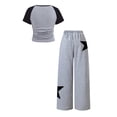 thumbnail image 7 of NEBWOAK Girls 2 Piece Outfit,Star Print Ruched Short Sleeve Shirt Baggy Wide Leg Pants,Gray,Size 9-10Y, 7 of 7