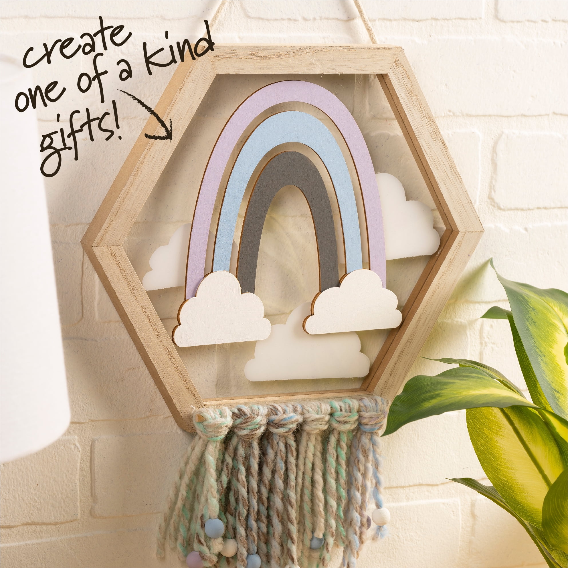 Plaid Surfaces Layered Wood Shape, Rainbow