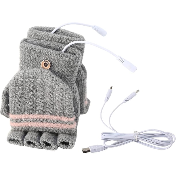 Guantes calefactables USB para hombre y mujer, color gris, calentadores de manos USB, cálidos para invierno, con dedos completos y sin dedos, guantes calefactables USB para ordenador portátil