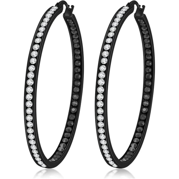 Mult-Colors Crystal Stainless Steel Hoop Earring For Women Hypoallergenic Jewelry For Sensitive Ears Large Big Hoop Earrings 2"[Z2226]