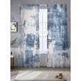 thumbnail image 2 of Abstract Stitching Sheer Curtains for Living Room Bedroom, Light-filtering Sheer Curtain, Vintage Blue White Blend Texture Rod Pocket Voile Window Treatment Drapes, 52’’Wx84’’L, 2 Panels Set, 2 of 7