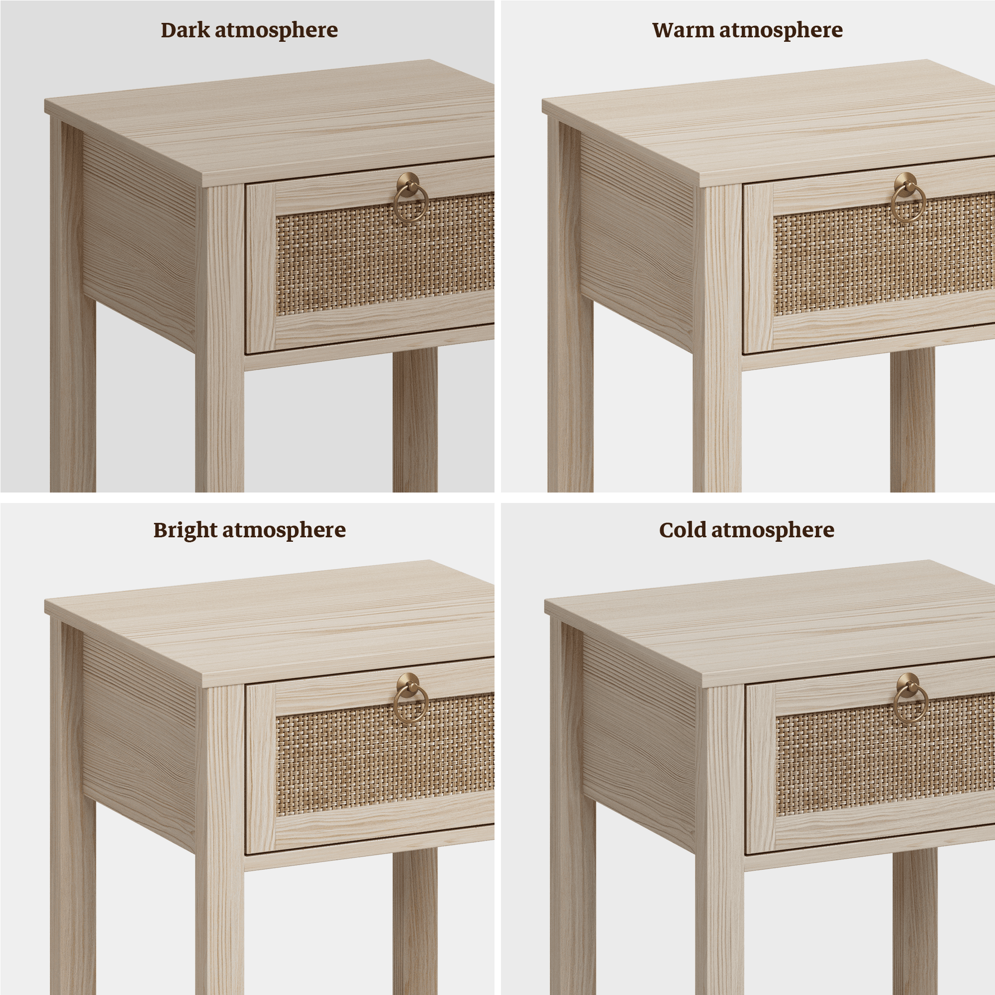 SICOTAS Rattan White Nightstands Set of 2, Modern Engineered Wood and Rattan End Tables with 1 Drawer