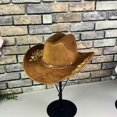 thumbnail image 4 of TEAJOPSUU Womens Western Cowboy Hats Shapeable Big Wide Brim Cowgirl Hat with Embroidery Chin Strap Classic Style Hats Brown, 4 of 5