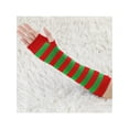 thumbnail image 6 of INSPIRE CHIC Women's Fingerless Gloves Printed Elbow Length Knitted Arm Warmers Red Green Wide Stripes, 6 of 6
