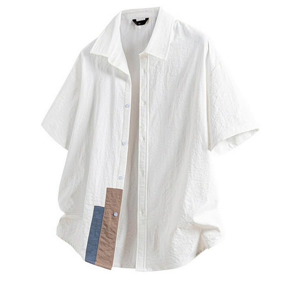 Dagugfen Mens Summer Shirts Short Sleeve Button Up Lapel V Neck Lightweight Casual Loose Tee Tops Fashion