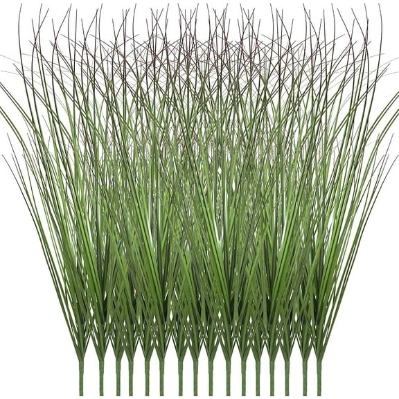 8 Bundles Artificial Plants Onion Grass Outdoor 17 Inch Tall Fake Shrubs Wheat Grass UV Resistant Greenery Stems Faux Bushes Plant for Indoor Outdoor Garden Office Home Decor(Green Red Tail)