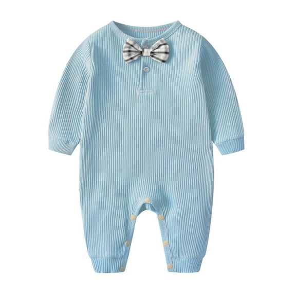 Jgppe Baby Boy Dress Bodysuit with Cute Bowtie Long Sleeve Snap Knit Cotton Romper Fall Spring 0-18 Months