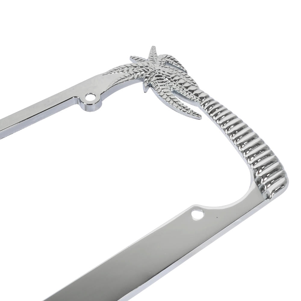 Heavy Duty Stainless Steel Metal Chrome Tropical Palm Tree License Plate Frame Universal Fit for Car Truck SUV (Pack of 2)