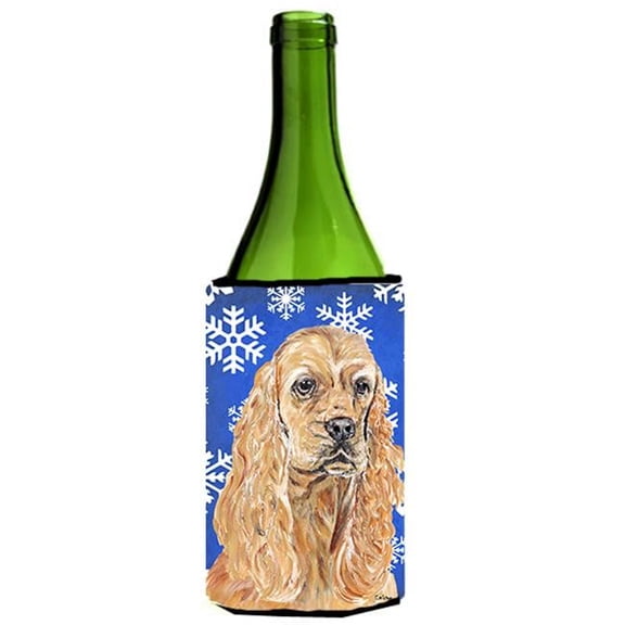 Cocker Spaniel Blue Snowflake Winter Wine bottle sleeve Hugger - 24 oz.
