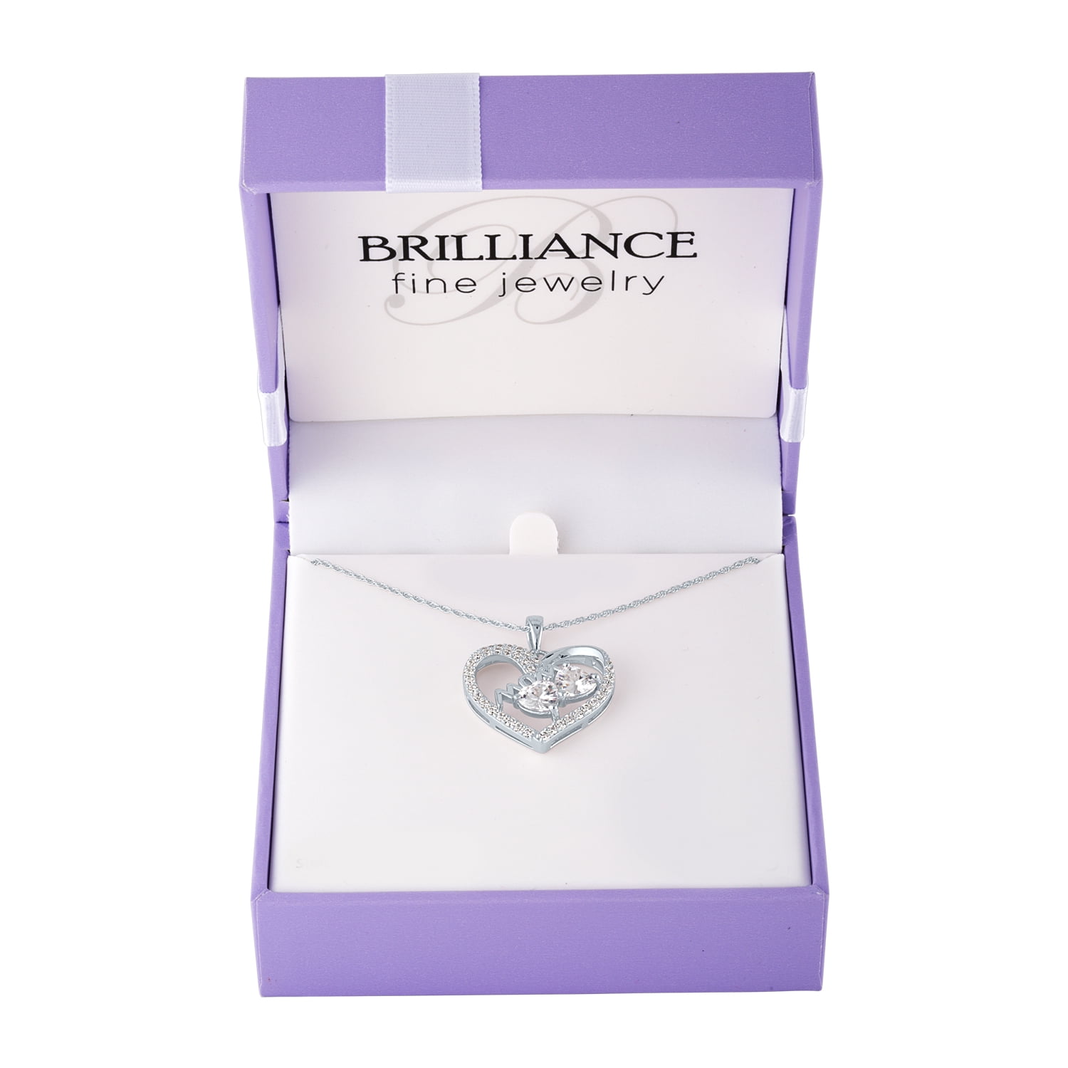 Ladies Brilliance Fine Jewelry Sterling Silver Simulated Diamond Mom Heart Pendant