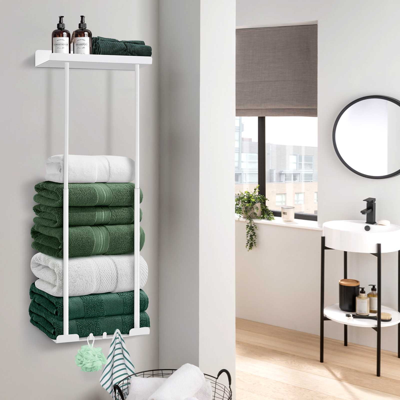 Livhil Wall Towel Rack for Rolled Towels, New Upgrade Towel Racks for Bathroom Wall Mounted, Bathroom Bar Towel Storage, Metal Bath Towel Holder for Folded Large Towel Washcloths, White