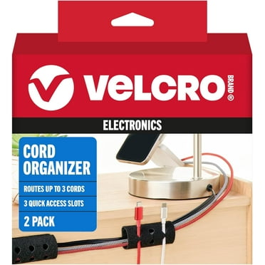 VELCRO Brand Cord Organizer for Desk Cable Management, Nightstand Organization, Unique Dual Function Cable Sleeve Cord Keepers Combo, Holds Wires for Easy Access, Route to Hide, Small 2pk Black
