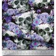 thumbnail image 3 of Soimoi Velvet Fabric Skull,Rose & Anemone Flower Print Fabric by Yard 58 Inch Wide, 3 of 3