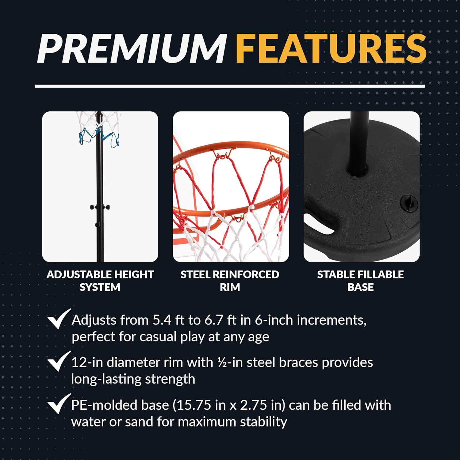 79 Inch Portable Basketball Hoop System, Height Adjustable Basketball Goal with Steel Rim, Padded Base & Weather-Resistant Backboard, Indoor Outdoor Sports for Kids and Adults