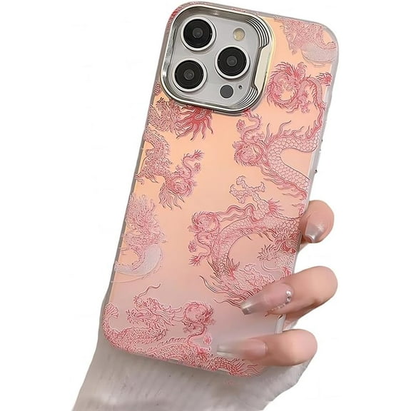 for iPhone Case,Luxury ElectroPlated Translucent Hollow Dragon Smooth Touch Pattern Shockproof Phone Case (Pink,iPhone 14 Pro Max)