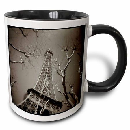 Paris France Tower - 3dRose Looking up at the Eiffel Tower in Paris, France - EU09 MCU0001 - Mel Curtis - Two Tone Black Mug, 11-ounce